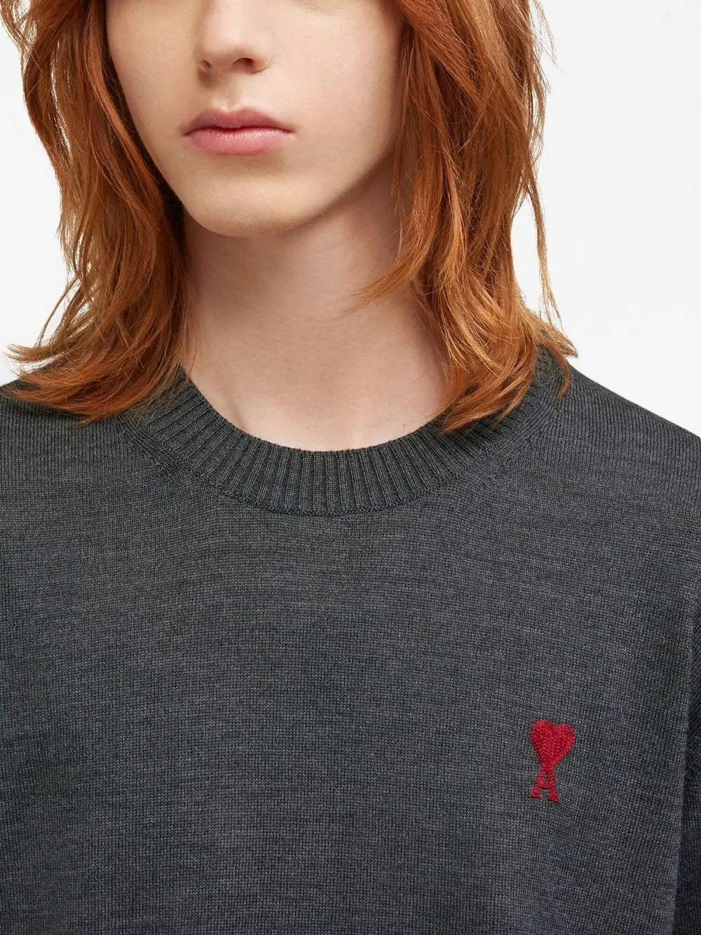 Logo-Embroidered Grey Wool Jumper