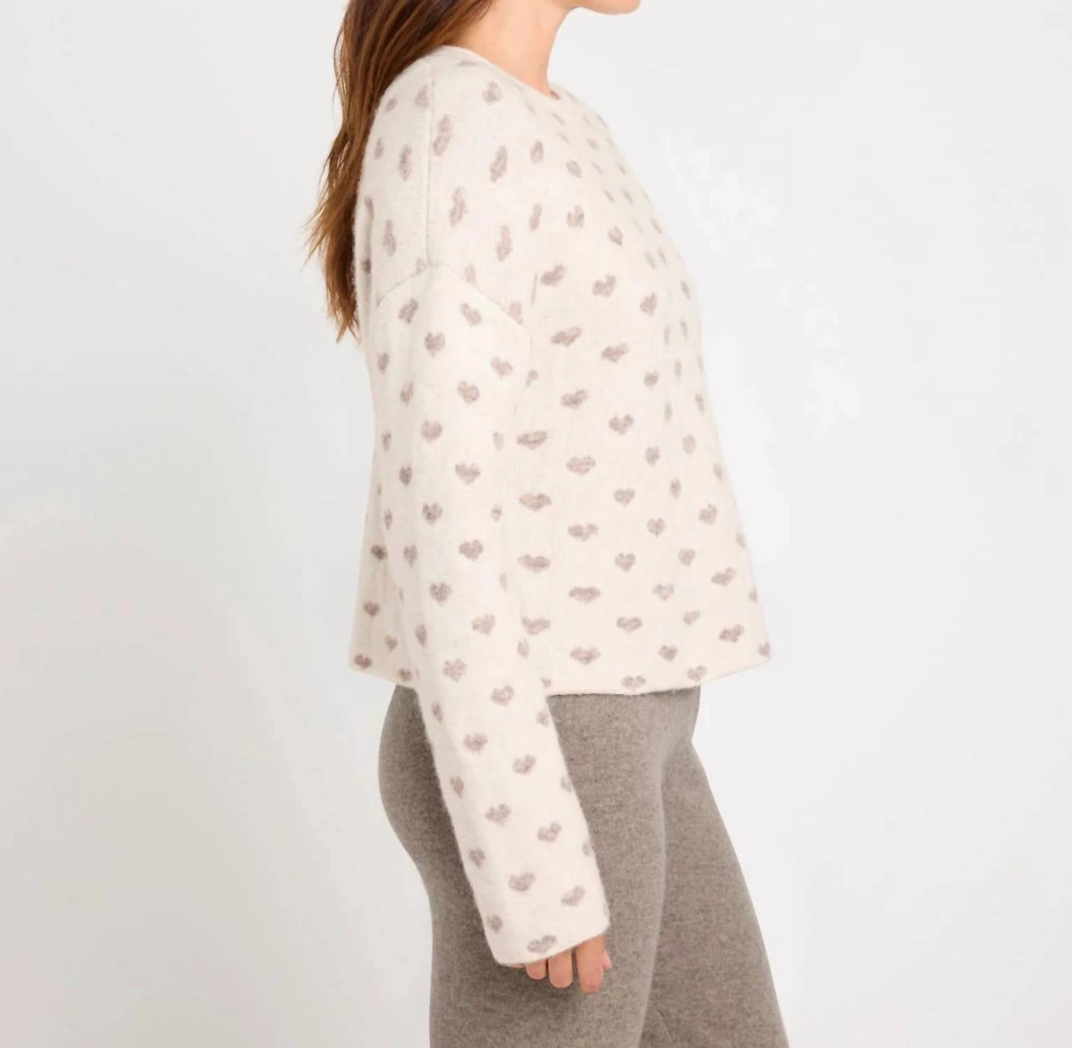 Lolly Hearts Sweater In Oat Heather/ Tawny Heather
