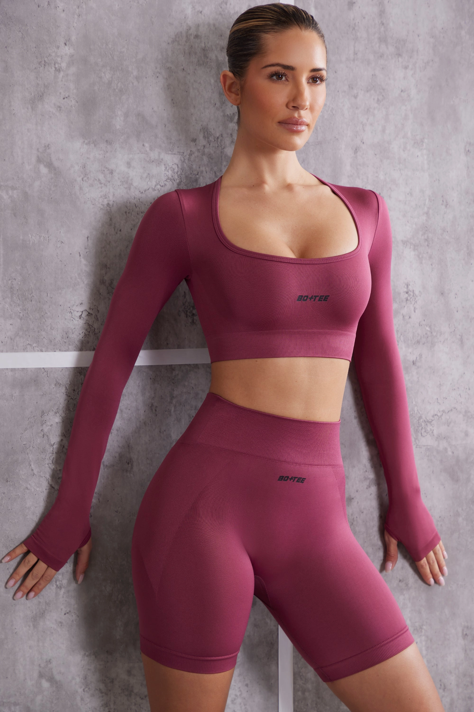 Long Sleeve Crop Top in Dark Rose Tops - basic tees cheap