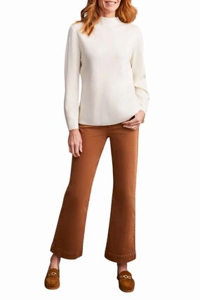 Long Sleeve Funnel Neck Sweater In Cream Tops Womens - embroidered tops sale