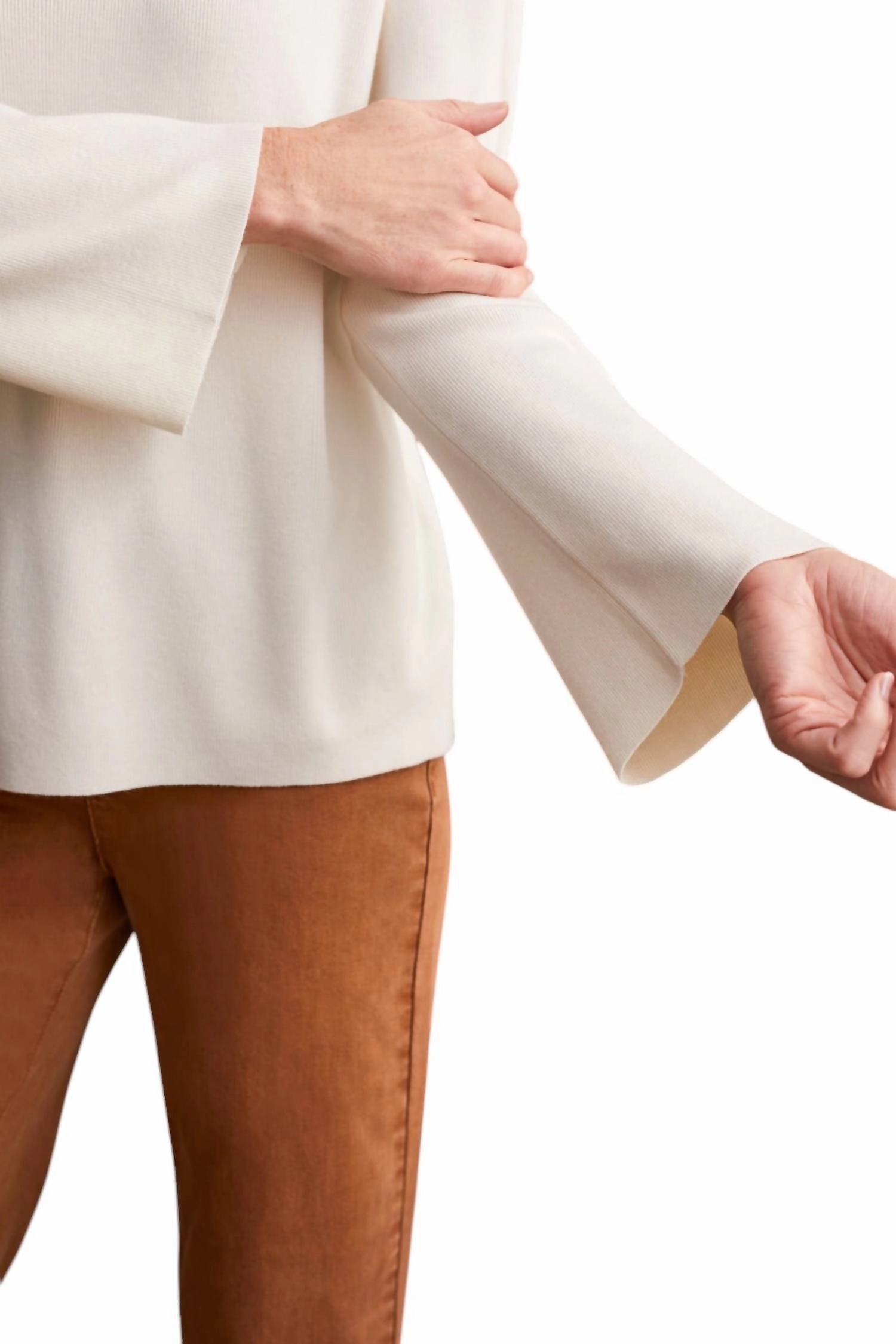 Long Sleeve Funnel Neck Sweater In Cream