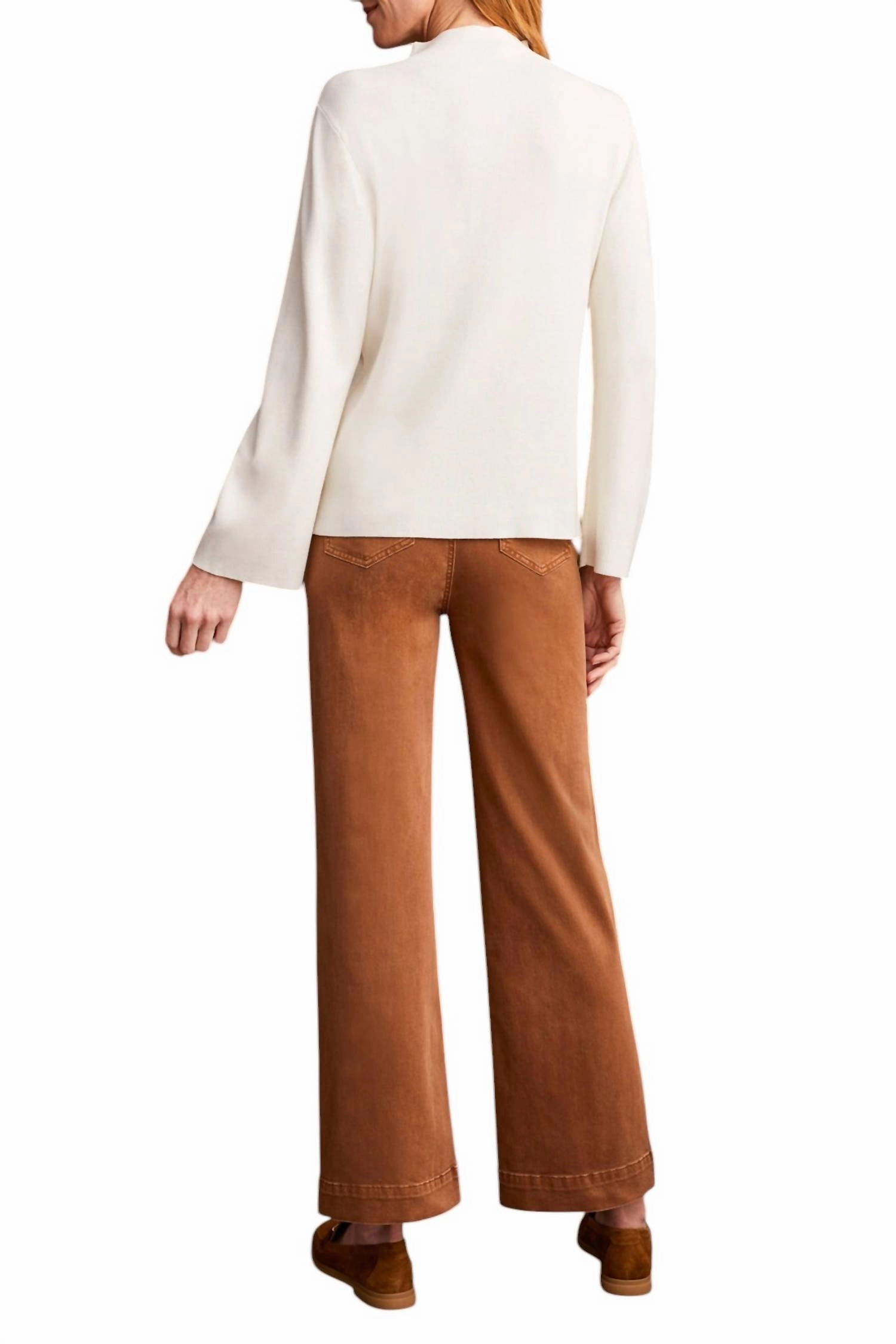 Long Sleeve Funnel Neck Sweater In Cream