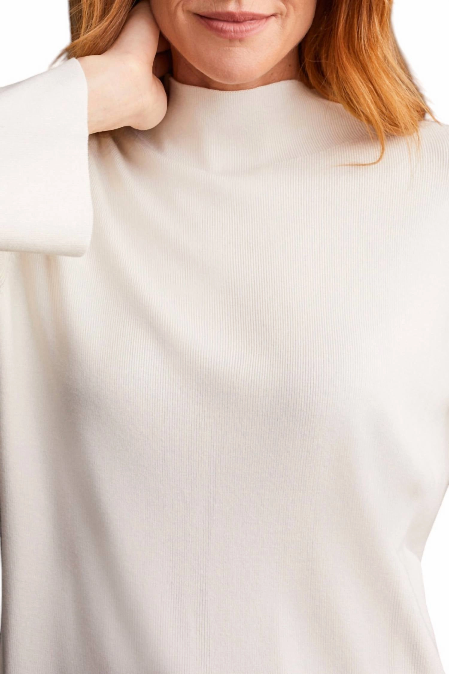 Long Sleeve Funnel Neck Sweater In Cream