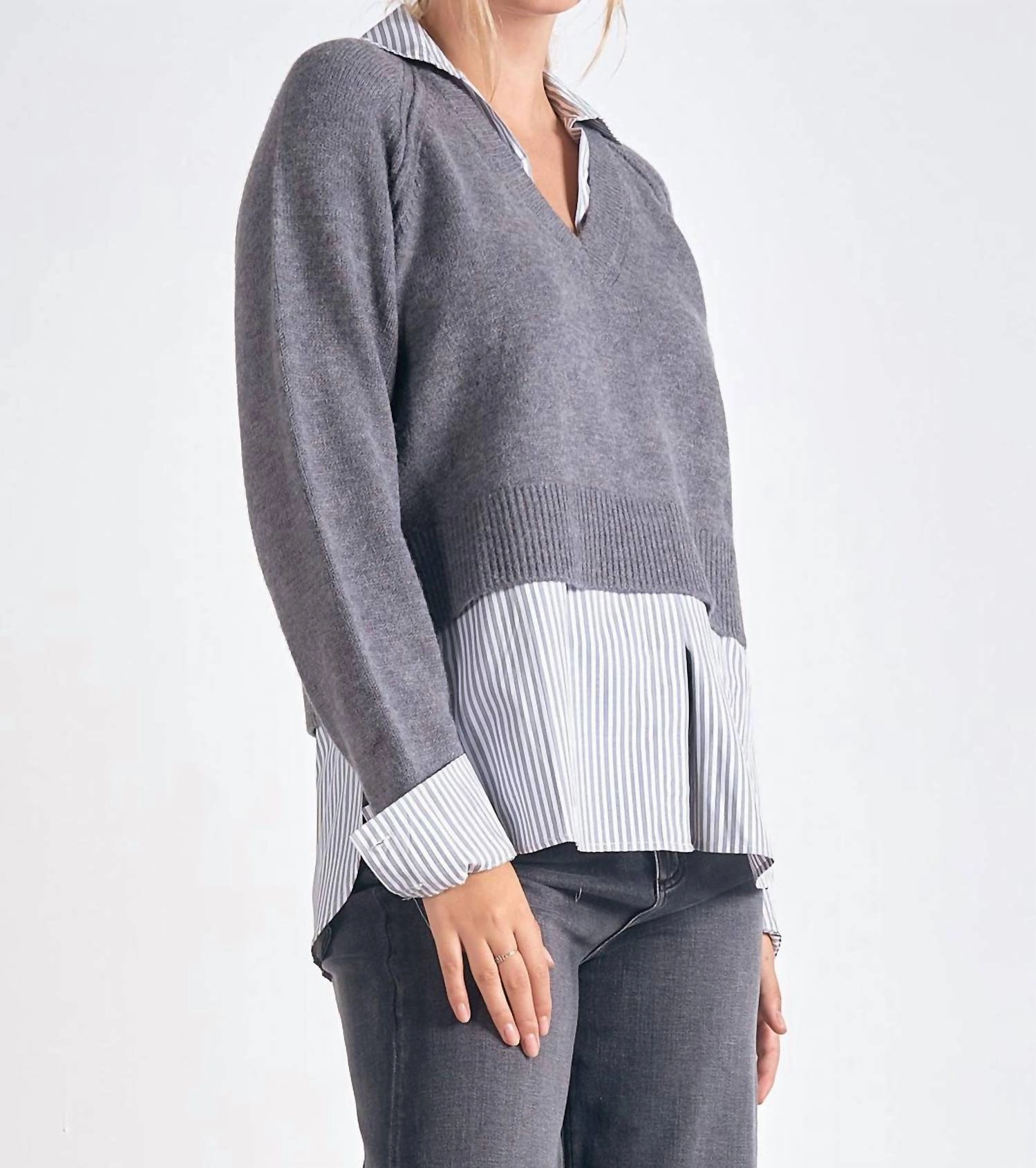 Long Sleeve Sweater Shirt Combo In Grey
