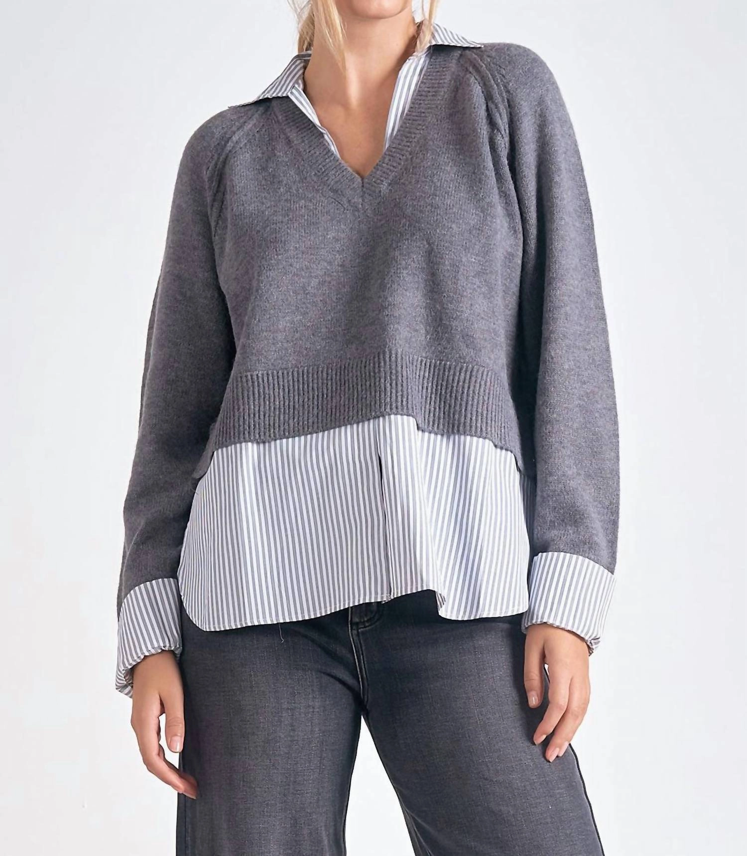 Long Sleeve Sweater Shirt Combo In Grey Tops Womens - camisoles best price