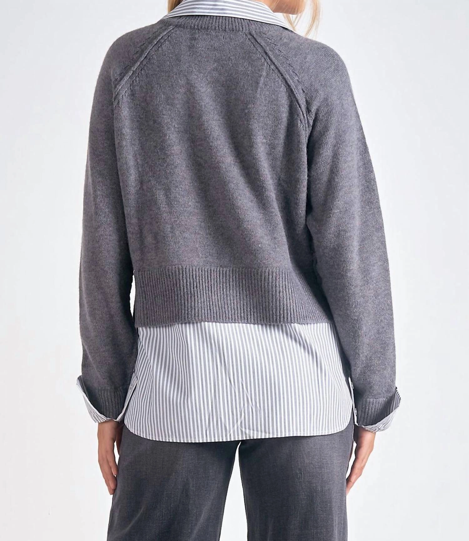 Long Sleeve Sweater Shirt Combo In Grey