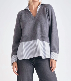 Long Sleeve Sweater Shirt Combo In Grey Tops Womens - camisoles best price