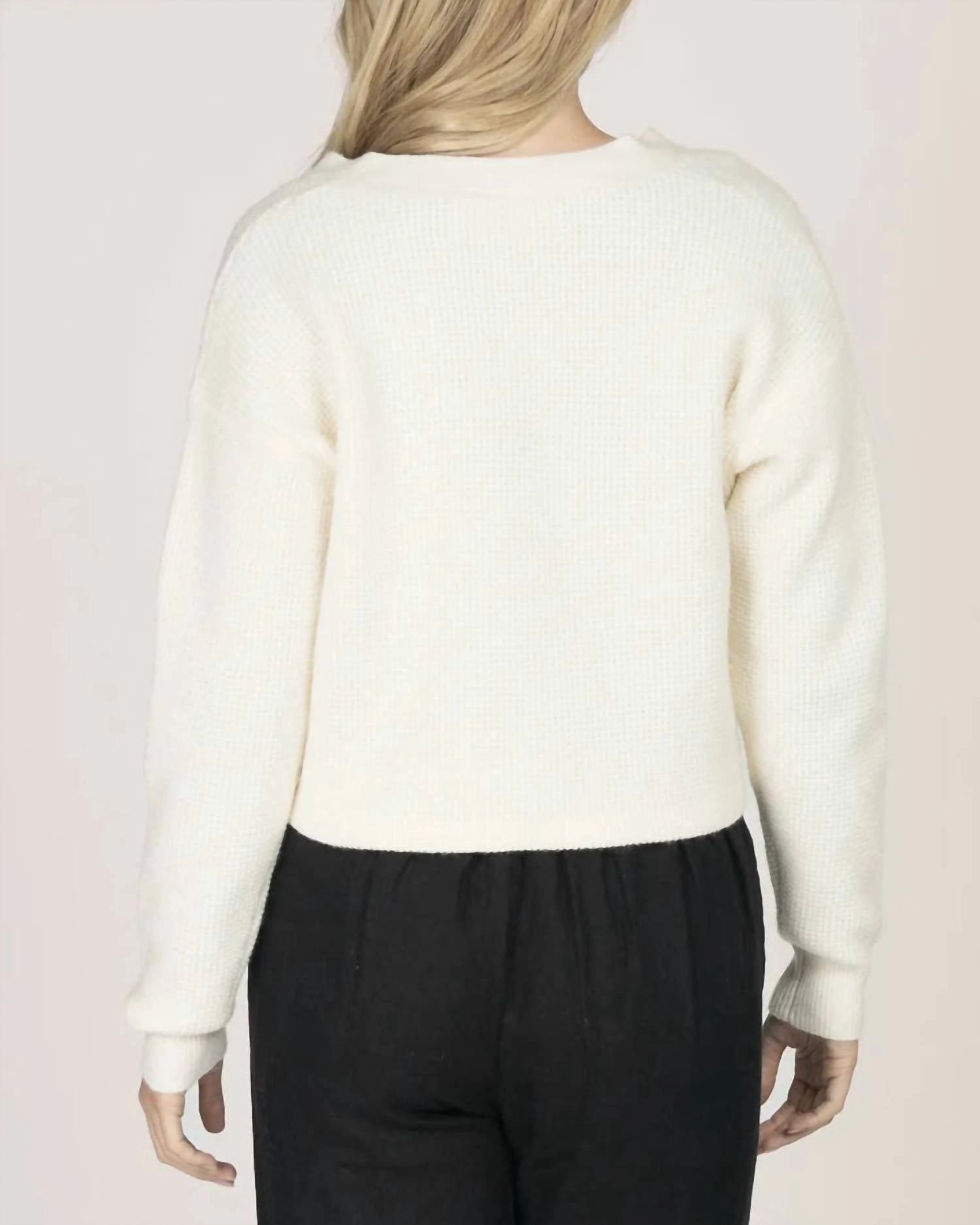 Long Sleeve Waffle Knit Button-Up Cardigan In Ivory