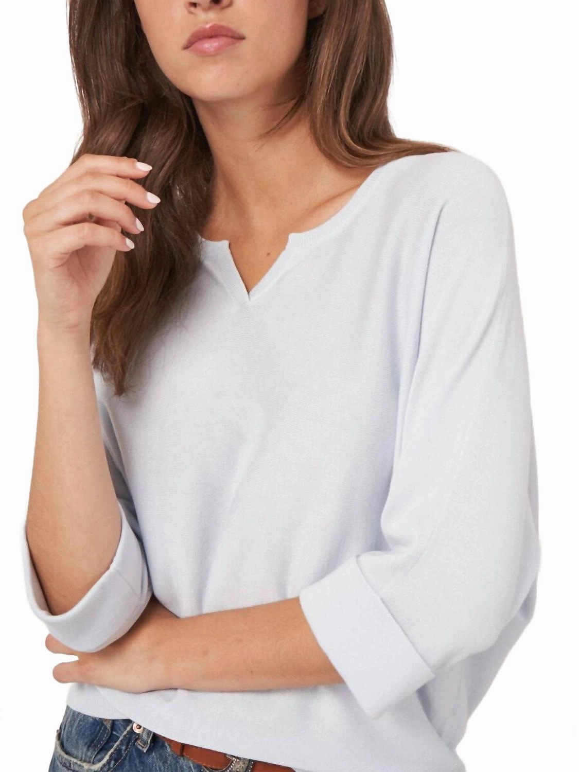 Loose Fit Cotton Blend Fine Knit Batwing Sweater In Wave