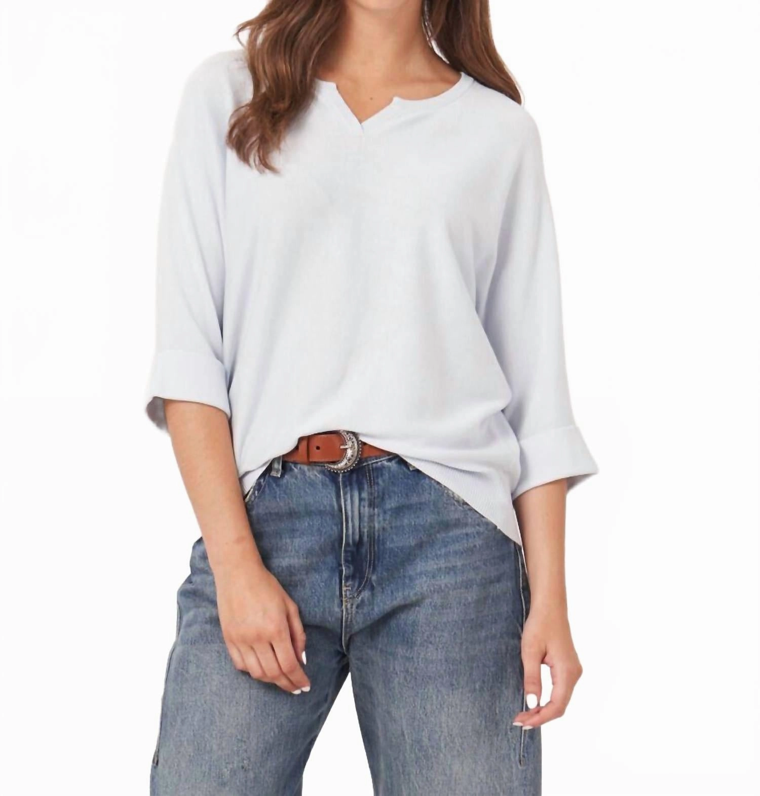 Loose Fit Cotton Blend Fine Knit Batwing Sweater In Wave Tops Womens - halter tops sale