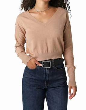 Loren V Neck Sweater In Latte Tops Womens - high-neck blouses