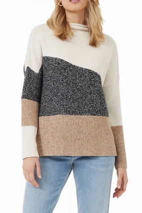 Lotty Color Block Knit Patch Sweater Top In Black Tops Womens - high-neck blouses