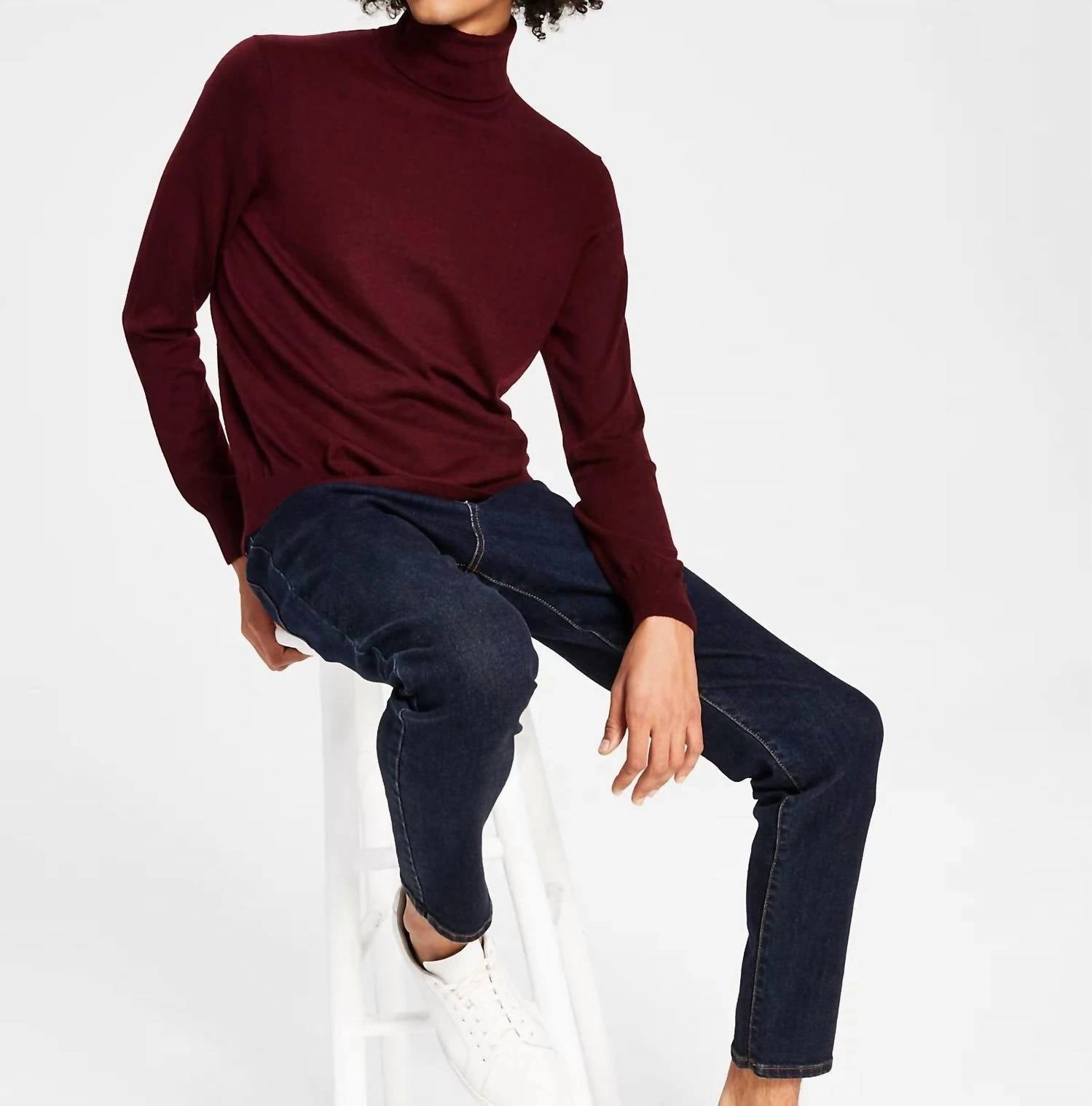 Luxe Fine Gauge Turtleneck In Black Currant