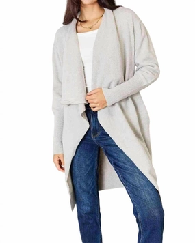 Luxurious Pocketed Duster Cardigan In Light Gray Tops Womens - high-neck blouses