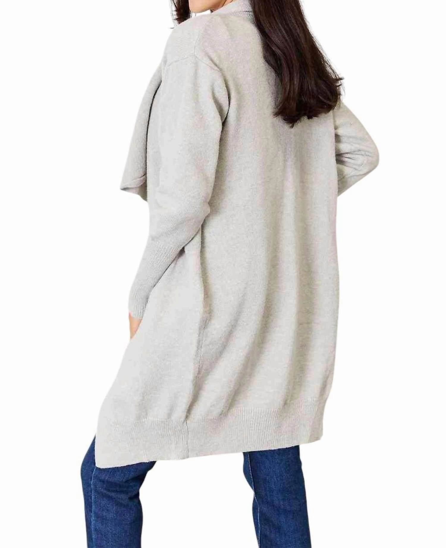 Luxurious Pocketed Duster Cardigan In Light Gray