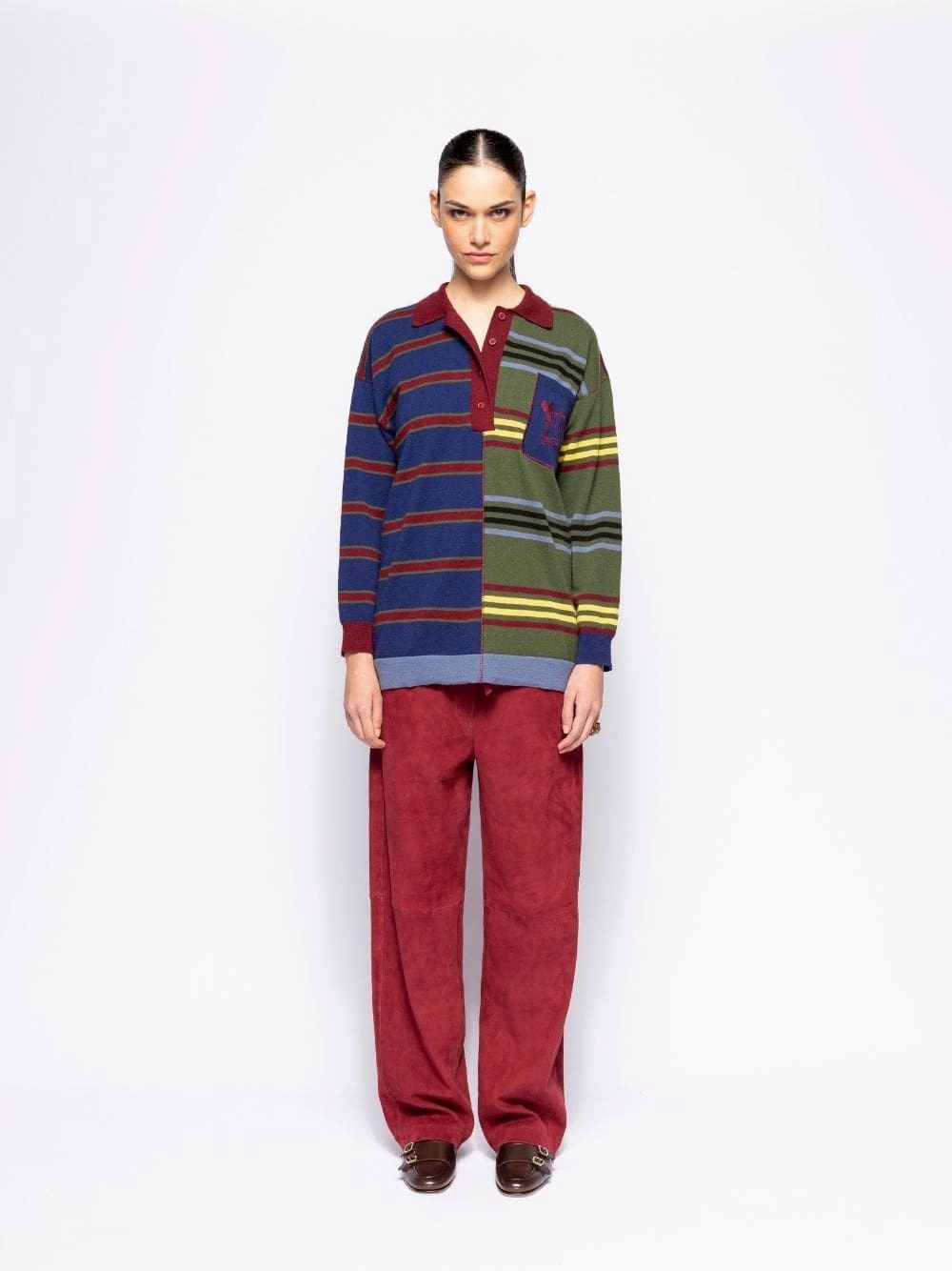 Magdalene Multicolour Striped Embroidered Knitted Top