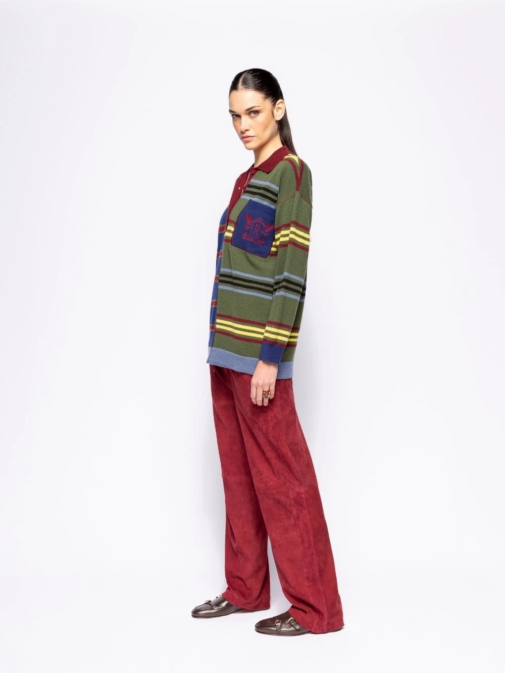 Magdalene Multicolour Striped Embroidered Knitted Top