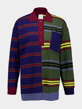 Magdalene Multicolour Striped Embroidered Knitted Top Knitwear Womens - women's knitwear cheap