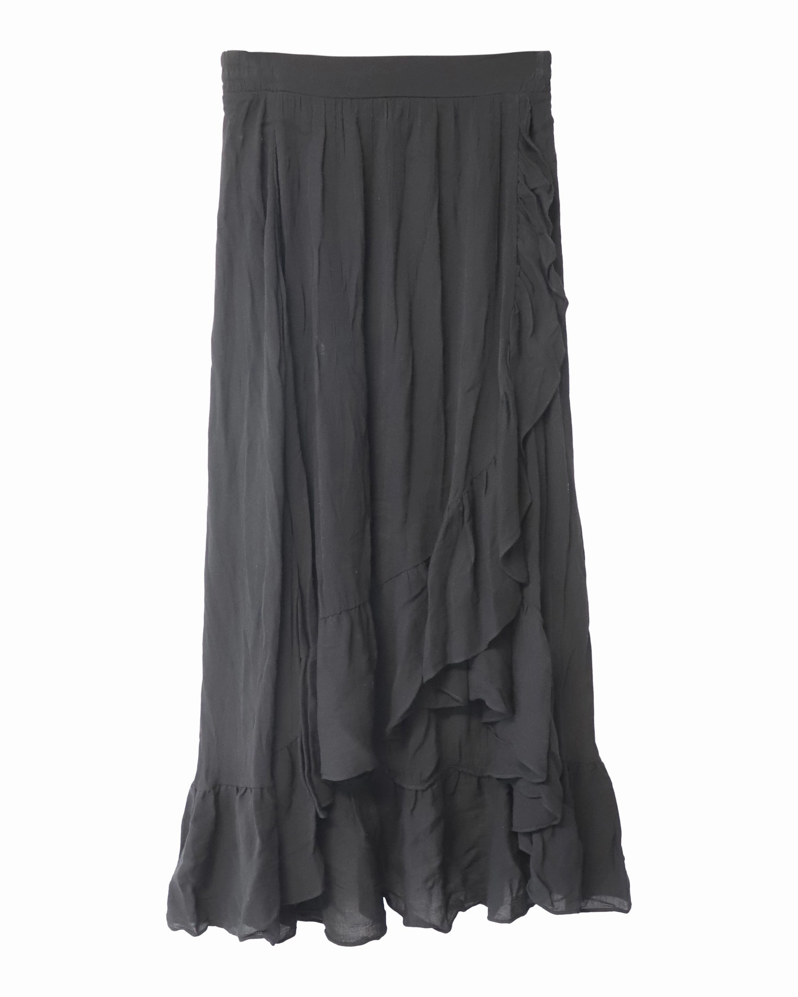 Maje Jonala Wrap-Over Crepe Midi Skirt in Black Viscose