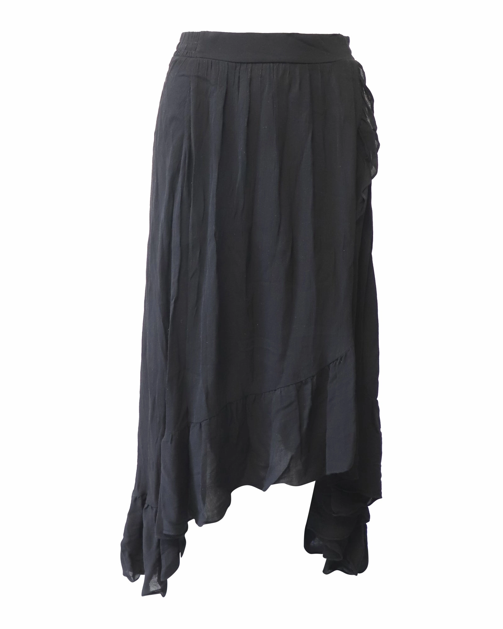 Maje Jonala Wrap-Over Crepe Midi Skirt in Black Viscose