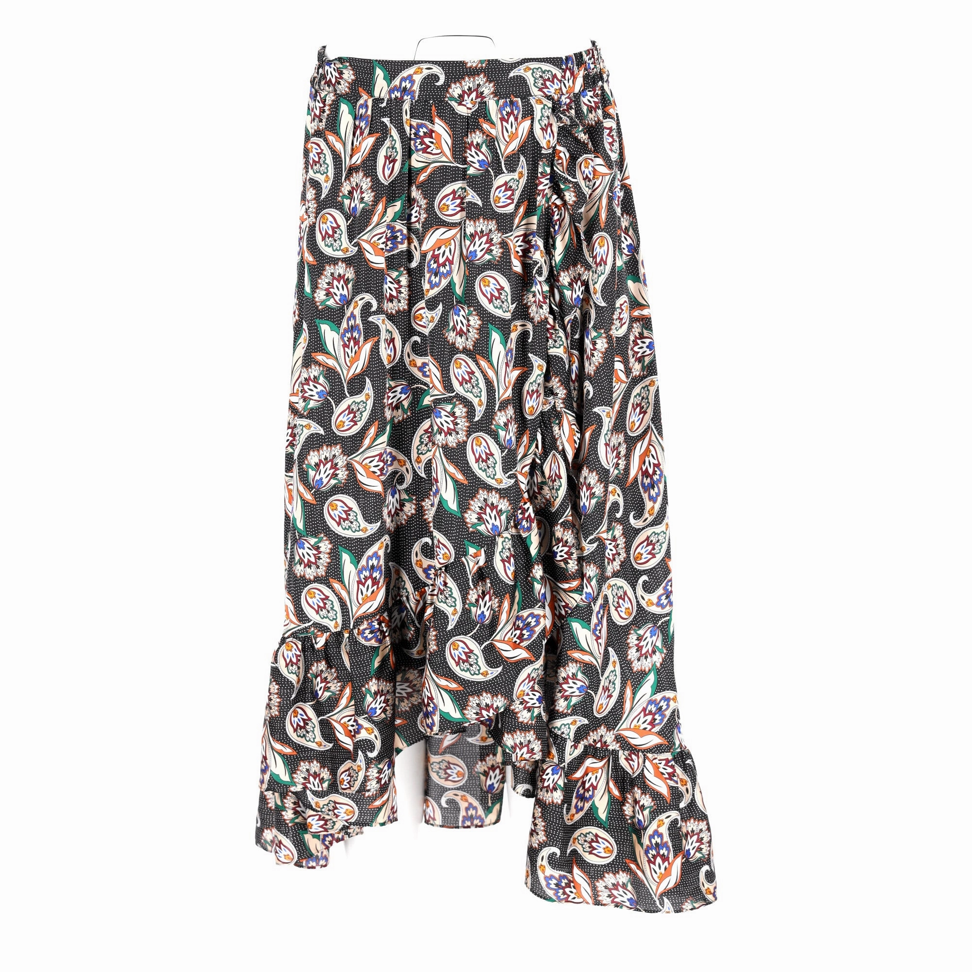 Maje Paisley Print Ruffled Midi Skirt in Multicolor Polyester