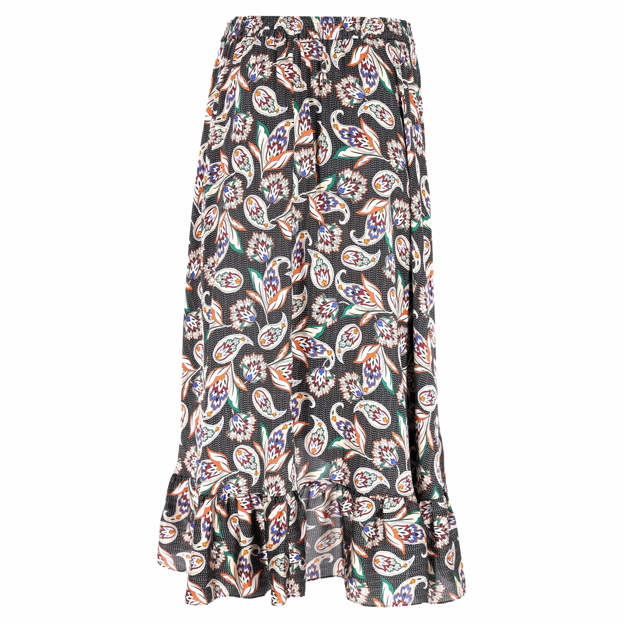 Maje Paisley Print Ruffled Midi Skirt in Multicolor Polyester