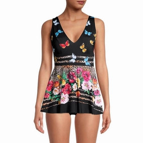 Mari V-Neckline Skirted One Piece In Butterfly Floral Swim Womens - sustainable swimwear