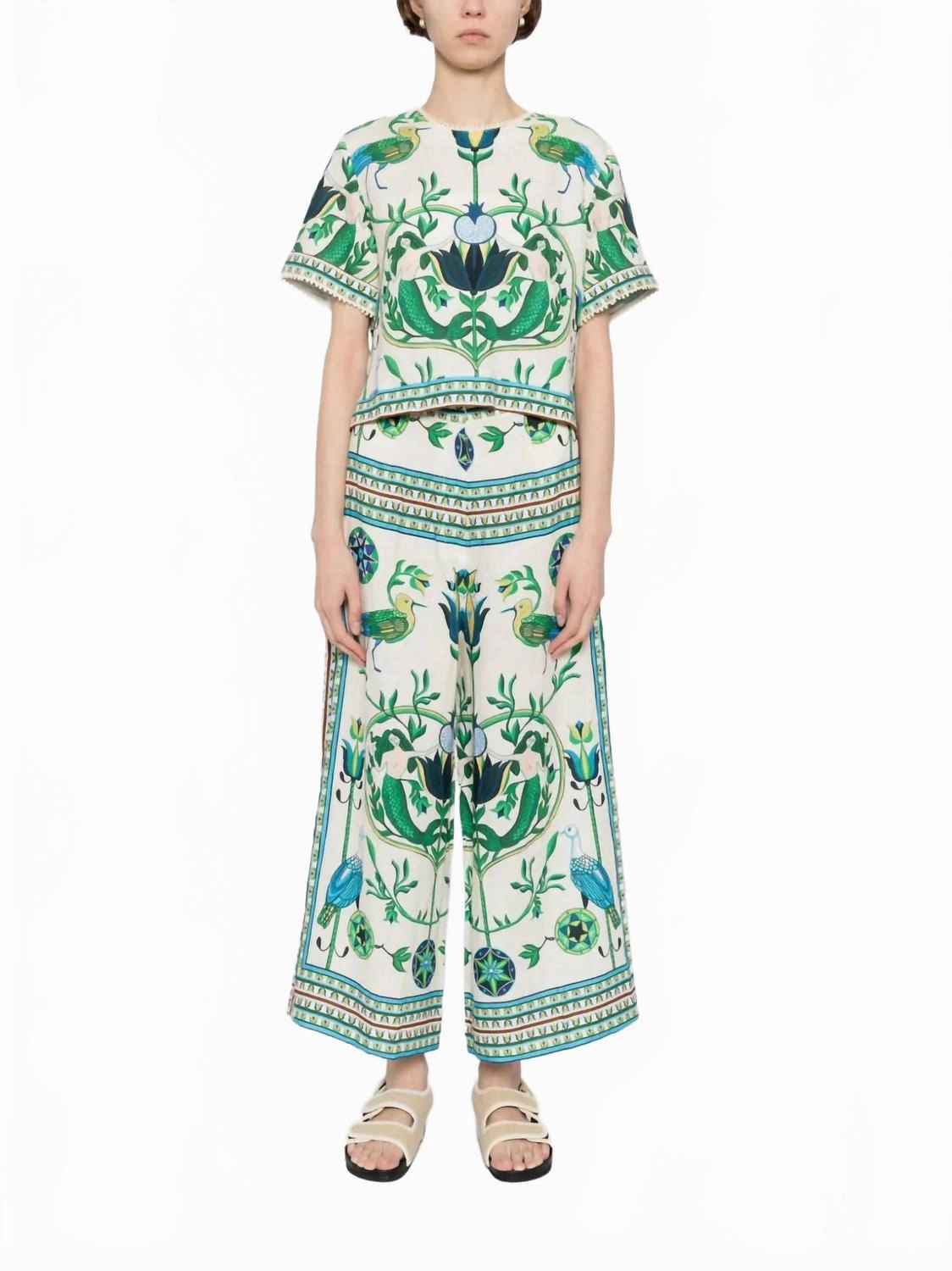 Maria Wide Leg Pants In Off White Multi