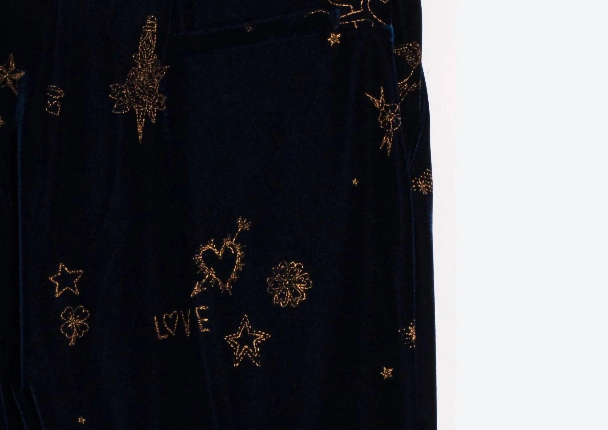 Martina Pant With Embroidery In Terciopelo Marino