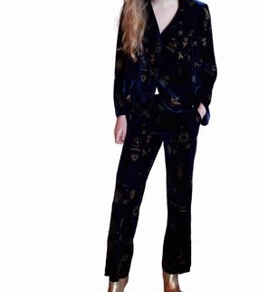 Martina Pant With Embroidery In Terciopelo Marino womens high-waisted pants online