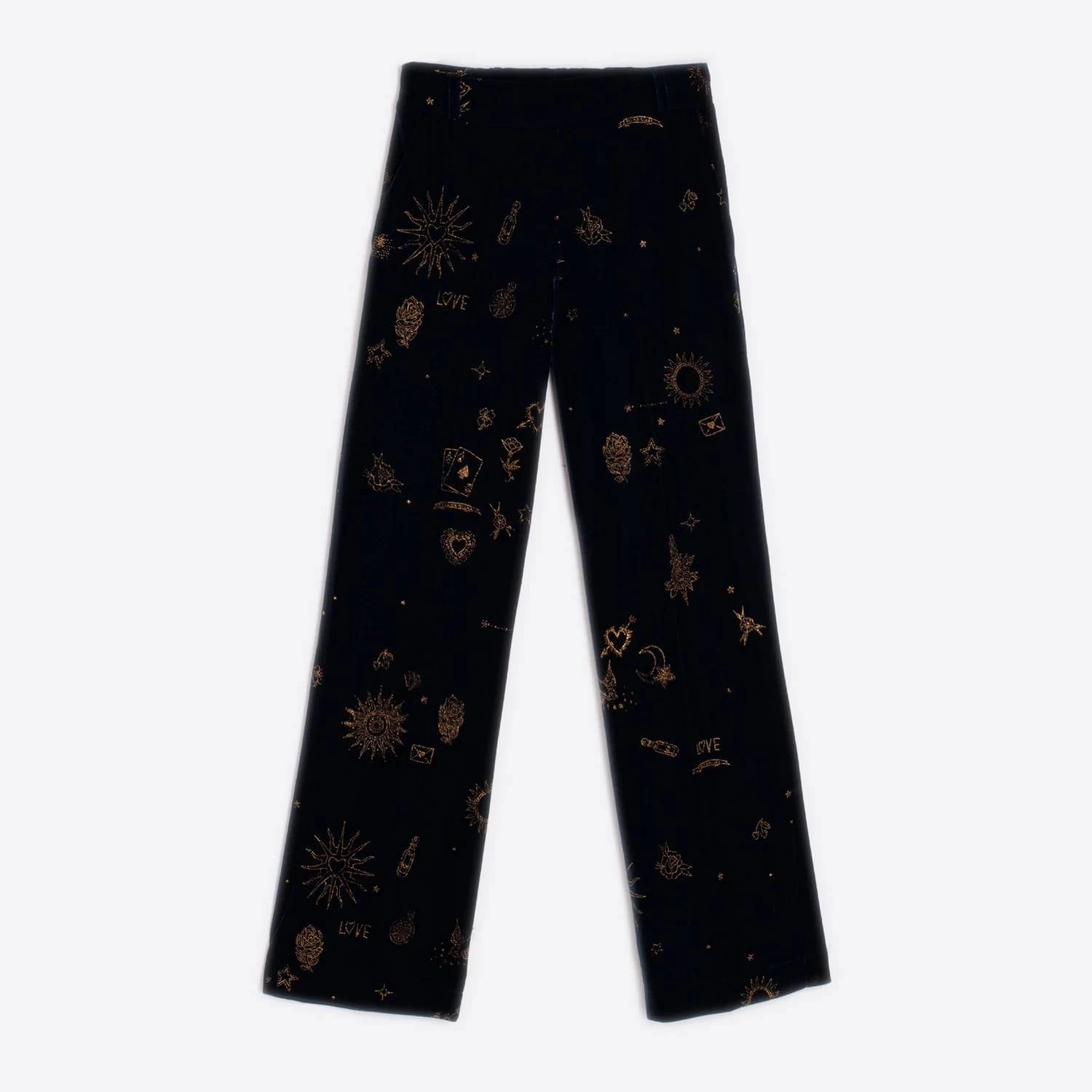 Martina Pant With Embroidery In Terciopelo Marino