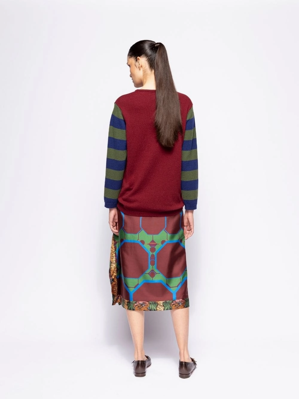 Matilda Cabernet Knitted Long-Sleeved Striped Sleeves Top