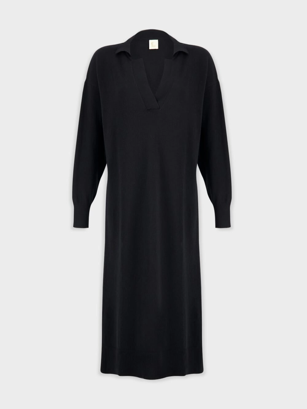 Maya Black V-Neck Cashmere Midi Dress