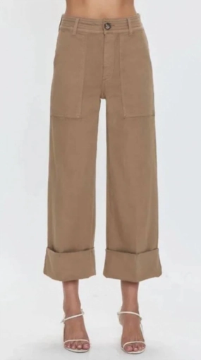 Maya Cuffed Hem Wide Leg Pants In Biscuit womens dress pants clearance