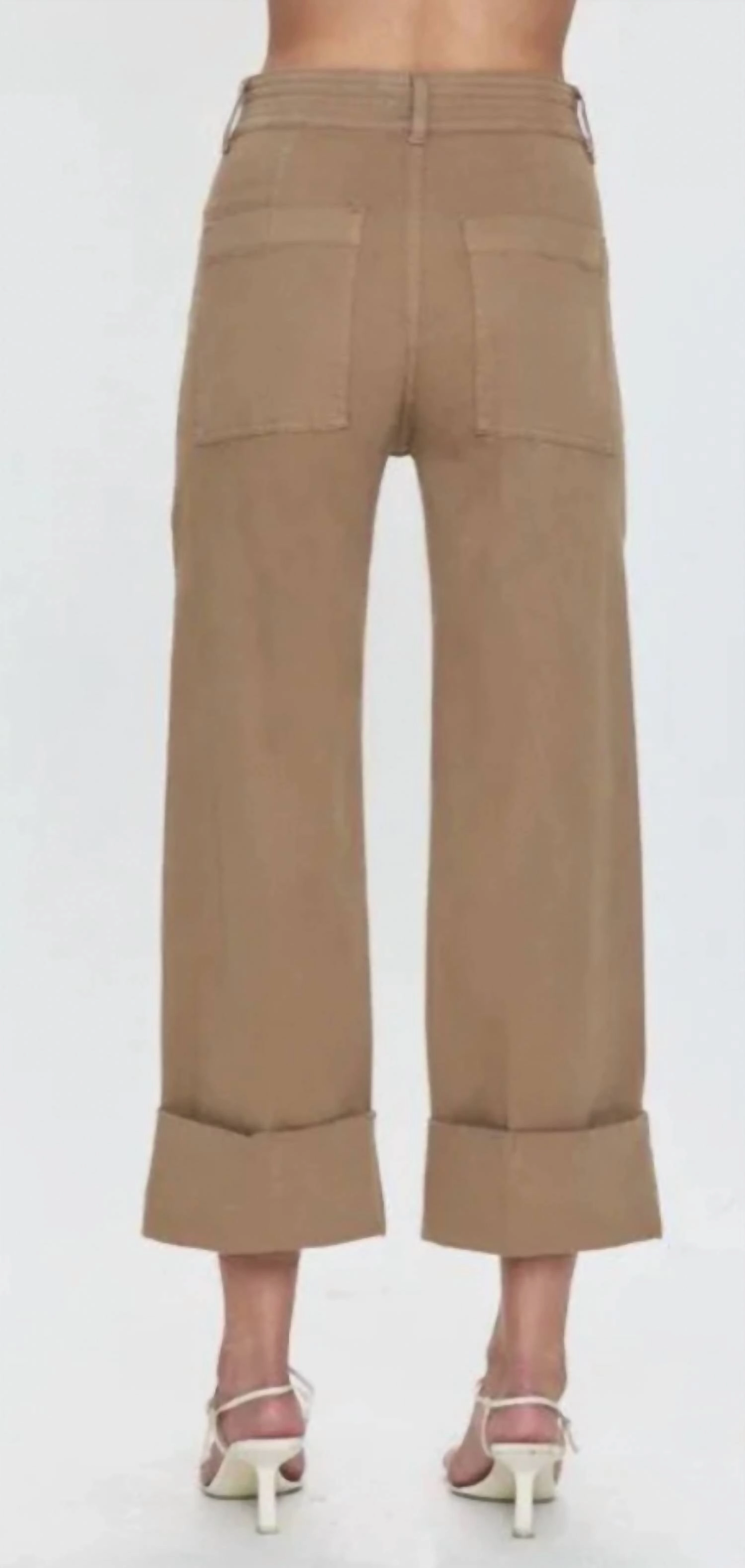 Maya Cuffed Hem Wide Leg Pants In Biscuit