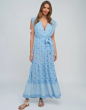 Maya Maxi Dress - Blue and White Swim Womens - swimwear sale