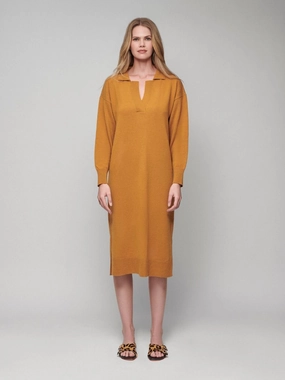 Maya Mustard V-Neck Cashmere Midi Dress Knitwear Womens - women's knitwear cheap