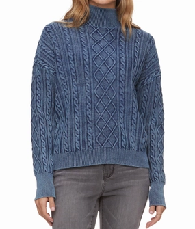 Mayfield Overdyed Cable Knit Sweater In Denim Blue Tops Womens - bodysuits clearance