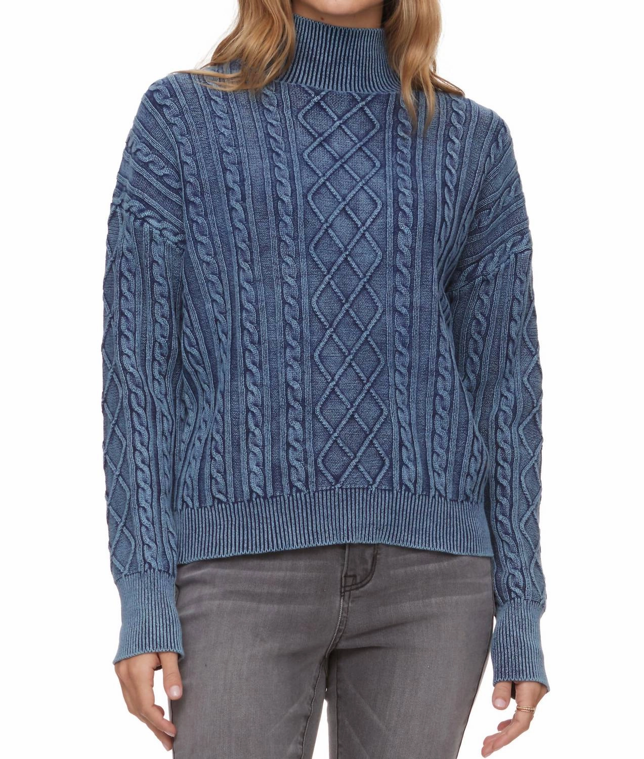 Mayfield Overdyed Cable Knit Sweater In Denim Blue Tops Womens - bodysuits clearance