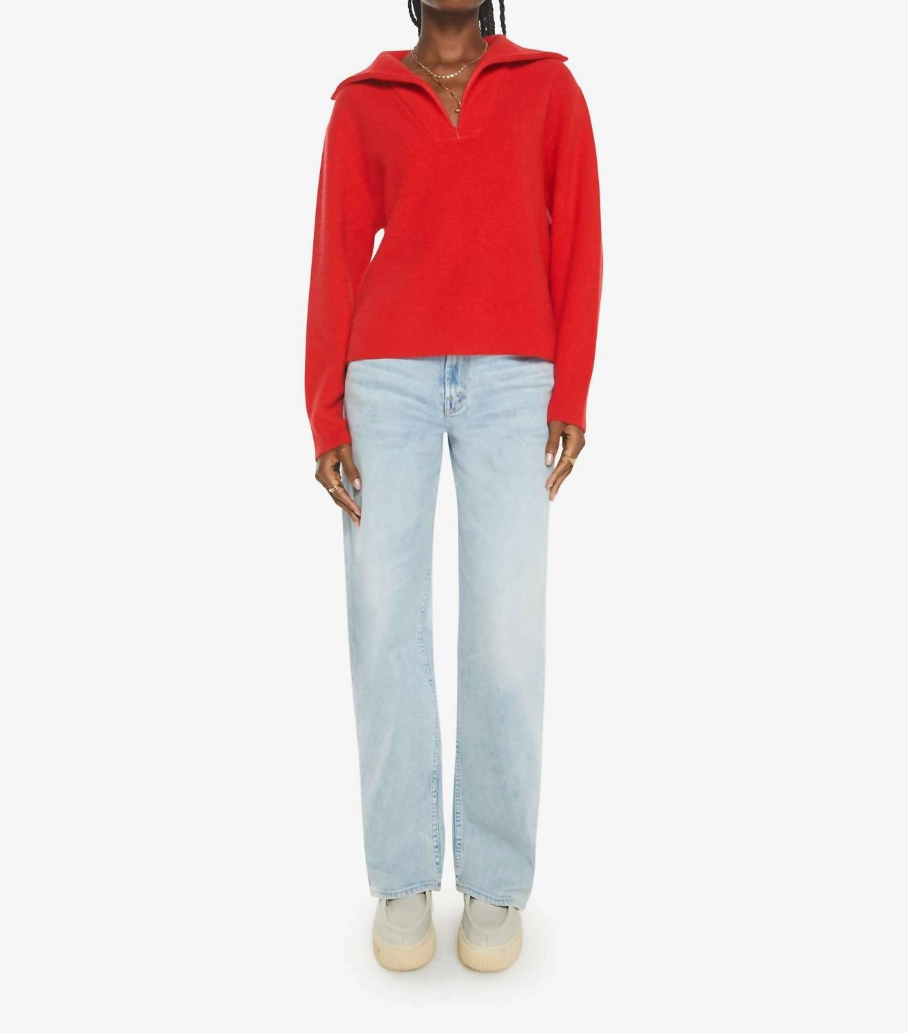 Maylin Collared Sweater In Red Robin