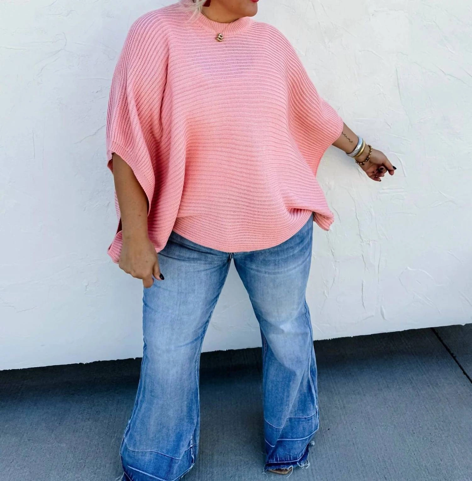 Meg Pullover Poncho In Blush