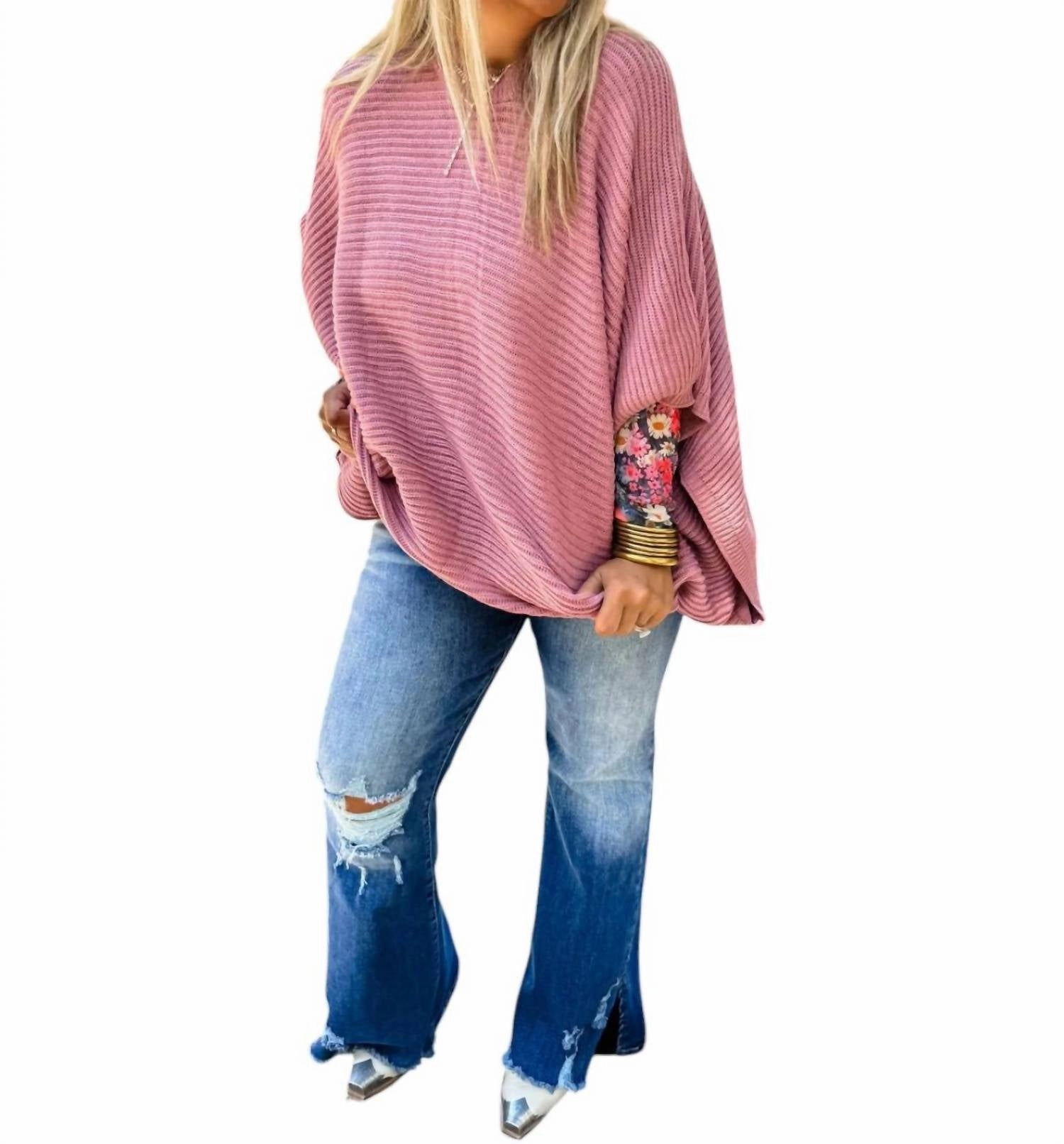 Meg Pullover Poncho In Blush