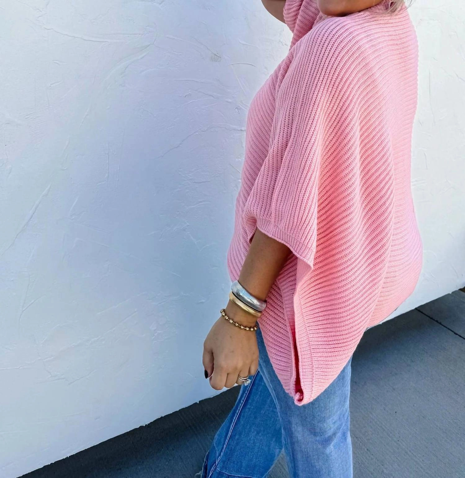 Meg Pullover Poncho In Blush