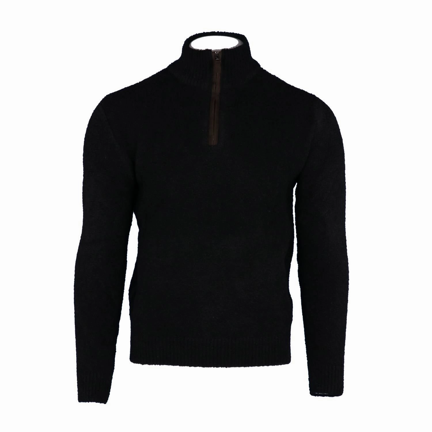 Men's Boucle Suede Trimmed Quarter Zip In Black