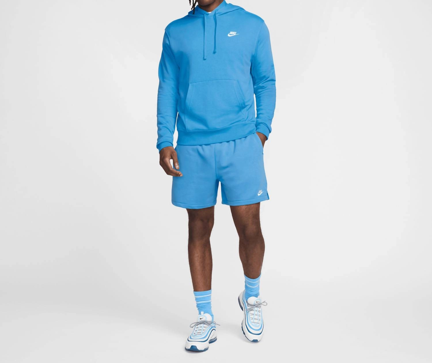 Men's Club French Terry Flow Shorts In University Blue/white