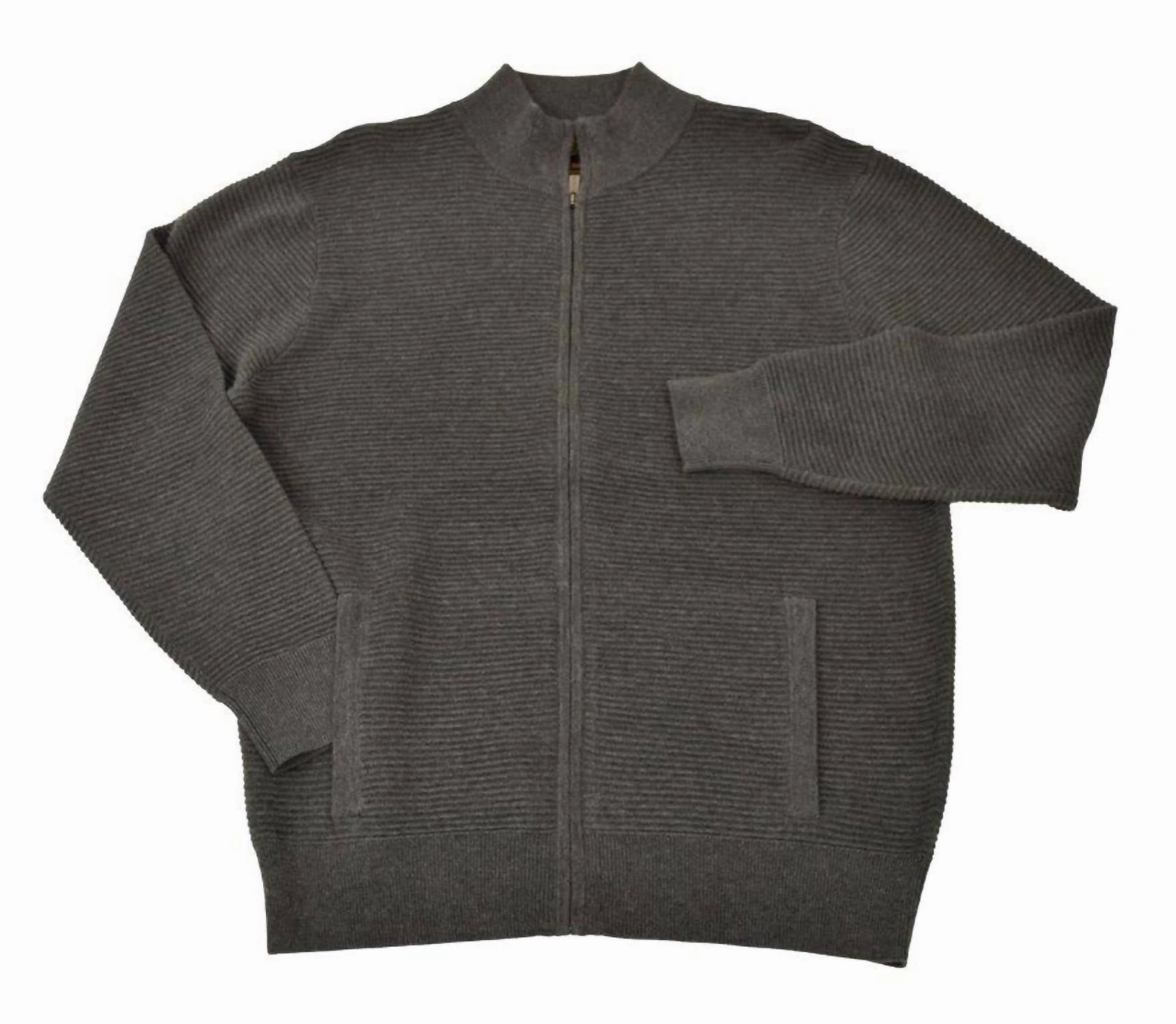 Men's Solid Ottoman Full Zip Mock Sweater In Charcoal Heather