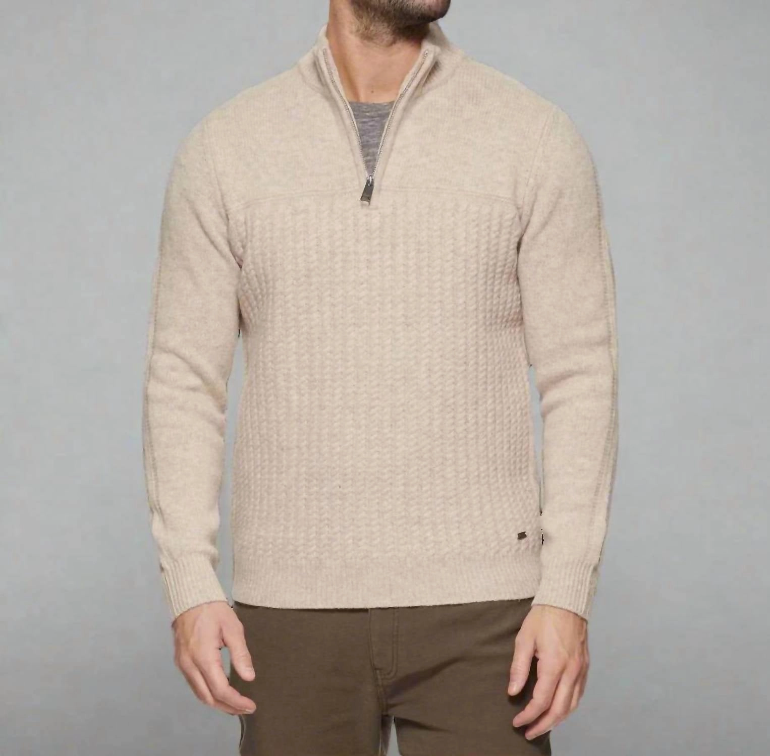 Merino Cable Knit Zip Sweater In Beige