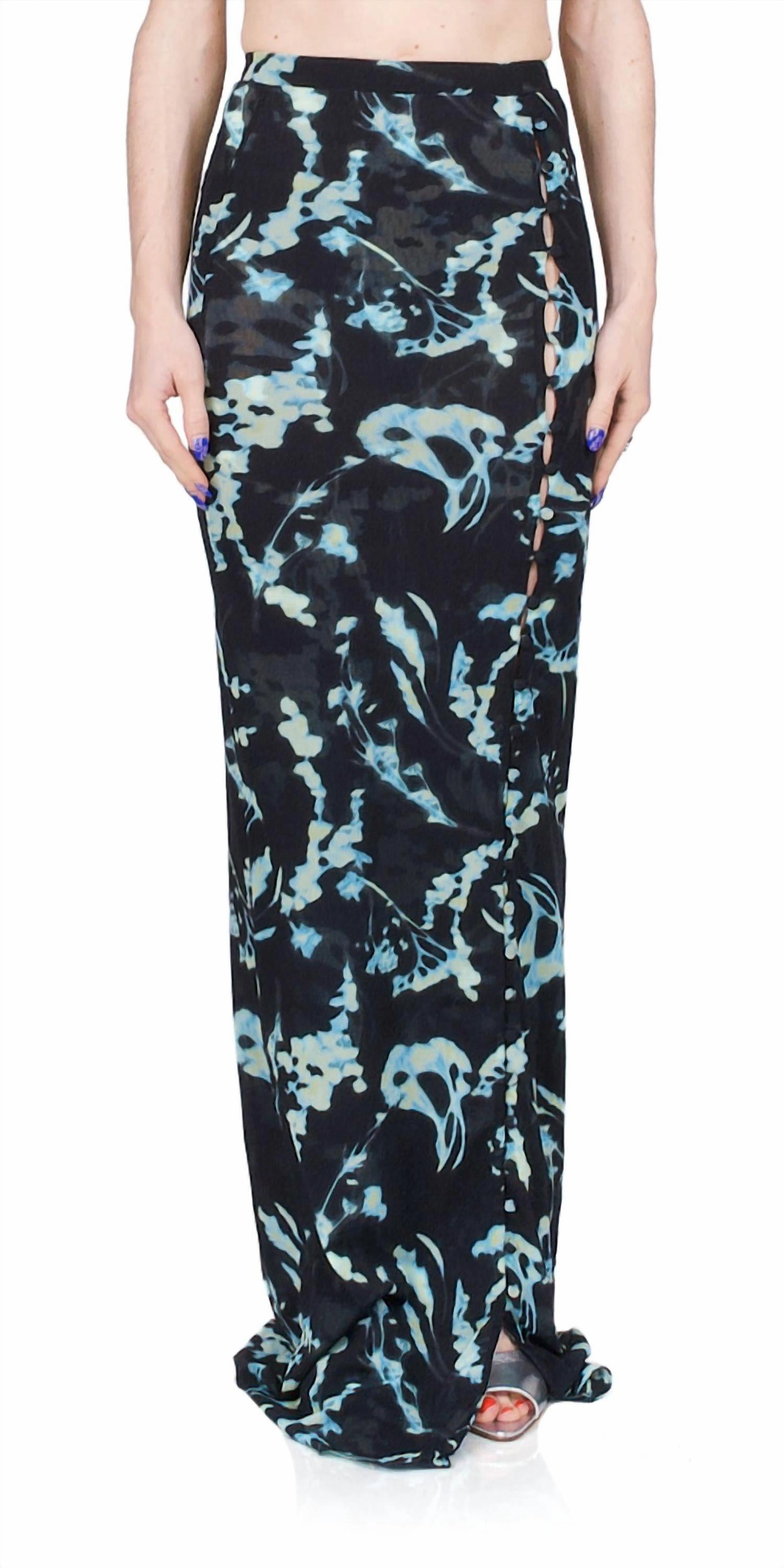Mesh Button Down Maxi Skirt In Phantom Flower