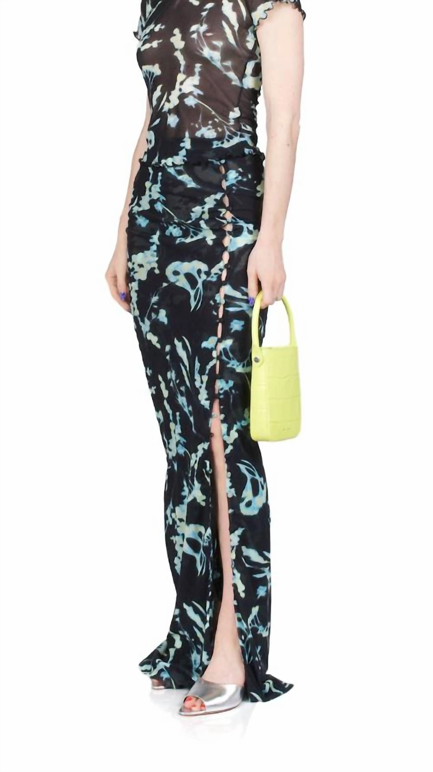 Mesh Button Down Maxi Skirt In Phantom Flower