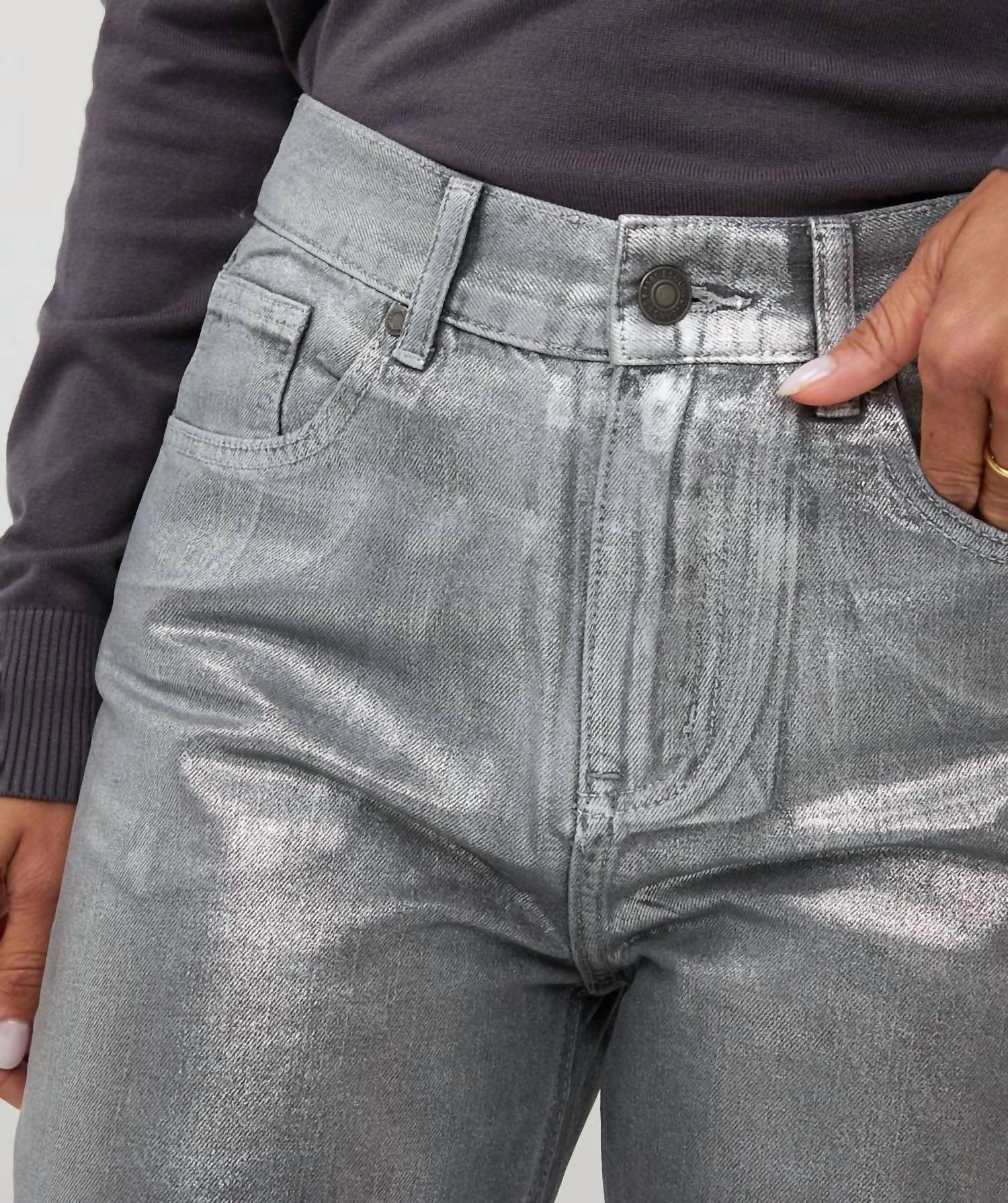 Metallic Grey Jean In Dark Grey